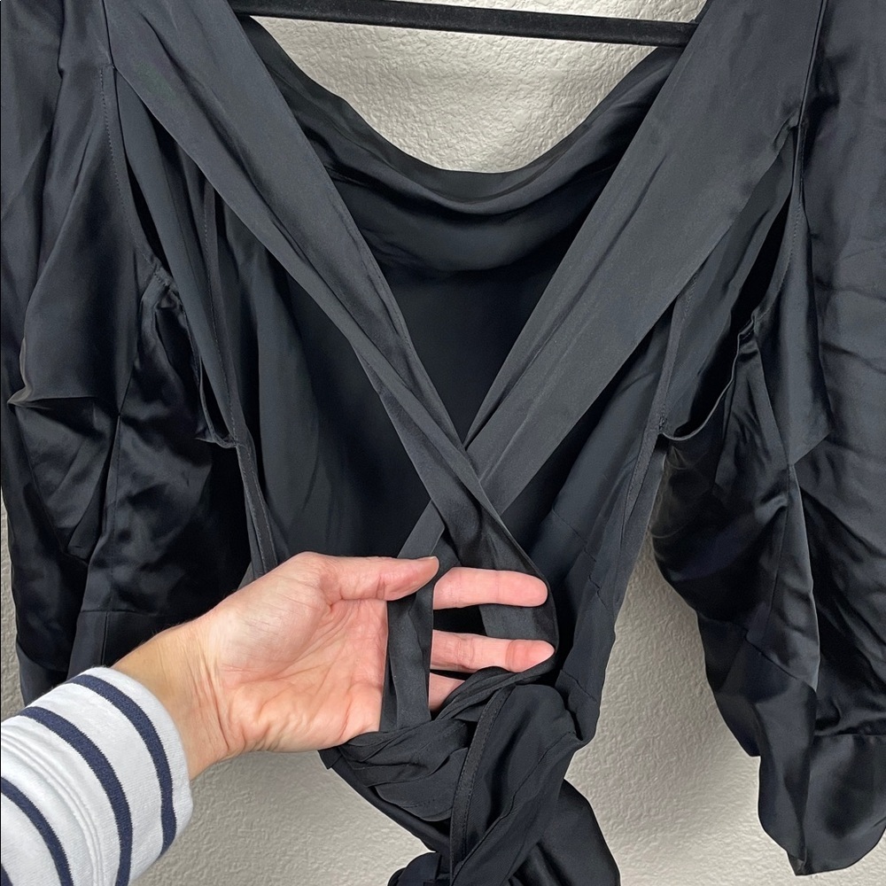 Nwt Petar Petrov Cosima Cross Back Wrap Blouse Black Satin Sz 44 — image 6 of 8